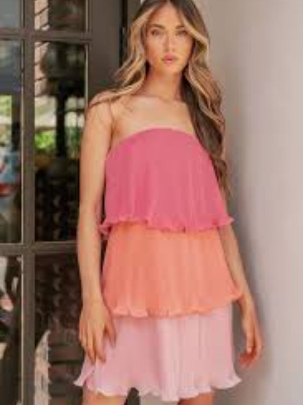 Strut & Bolt Pleated Tiered Strapless Mini Dress L